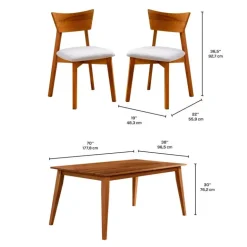70" Rectangular Dining Table with 6 Chairs - Brown