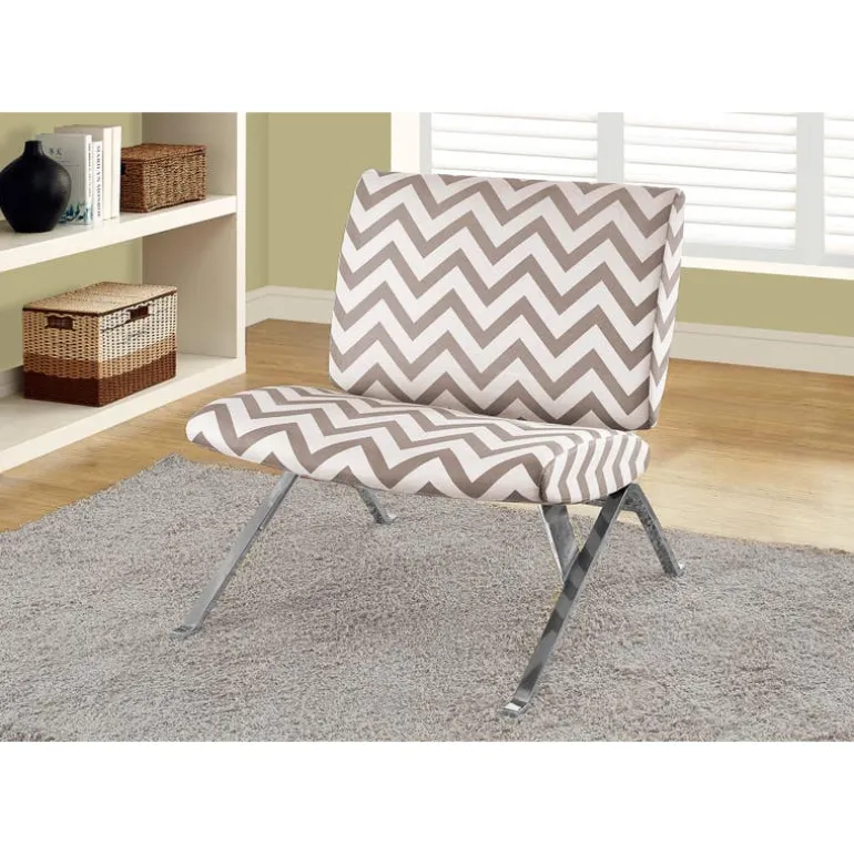 Accent chair - dark taupe " chevron " with chrome metal