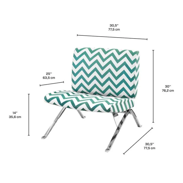 Accent chair - teal " chevron " fabric / chrome metal