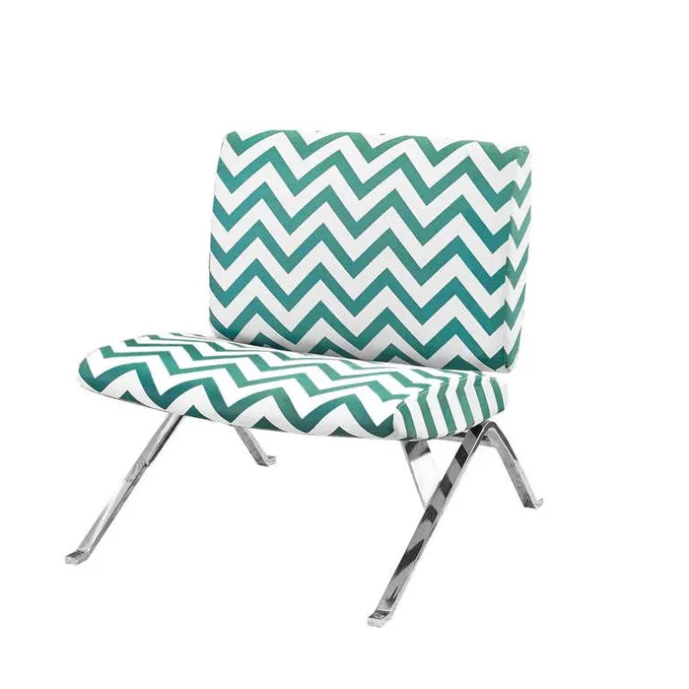 Accent chair - teal " chevron " fabric / chrome metal