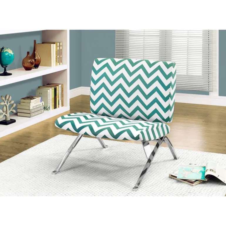 Accent chair - teal " chevron " fabric / chrome metal