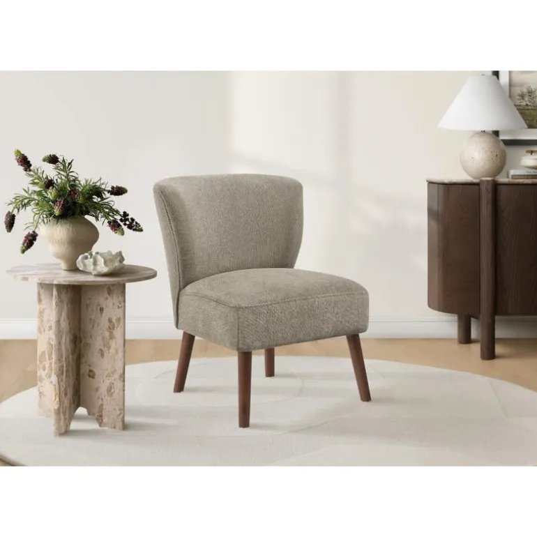 Accent Chair in Light Brown Fabric