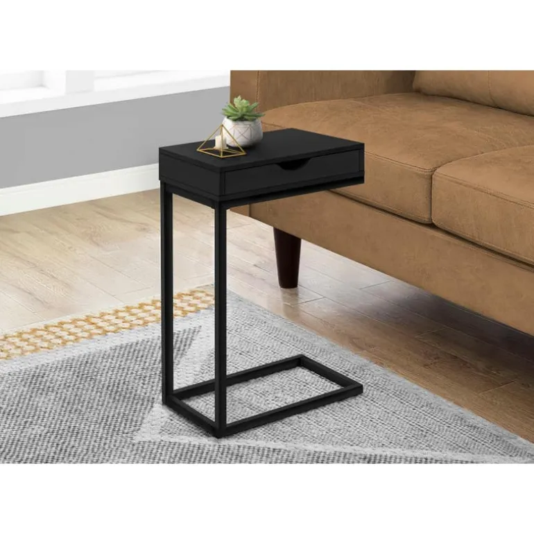 Accent table - black / black metal with a drawer - Monarch
