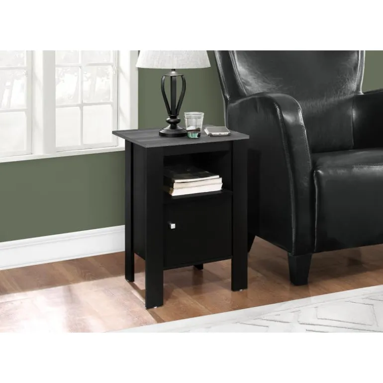 Accent table - black / grey top night stand with storage - Monarch