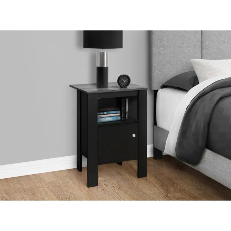 Accent table - black / grey top night stand with storage - Monarch