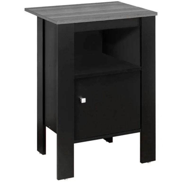Accent table - black / grey top night stand with storage - Monarch