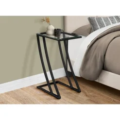 Accent table - black metal with tempered glass - Monarch