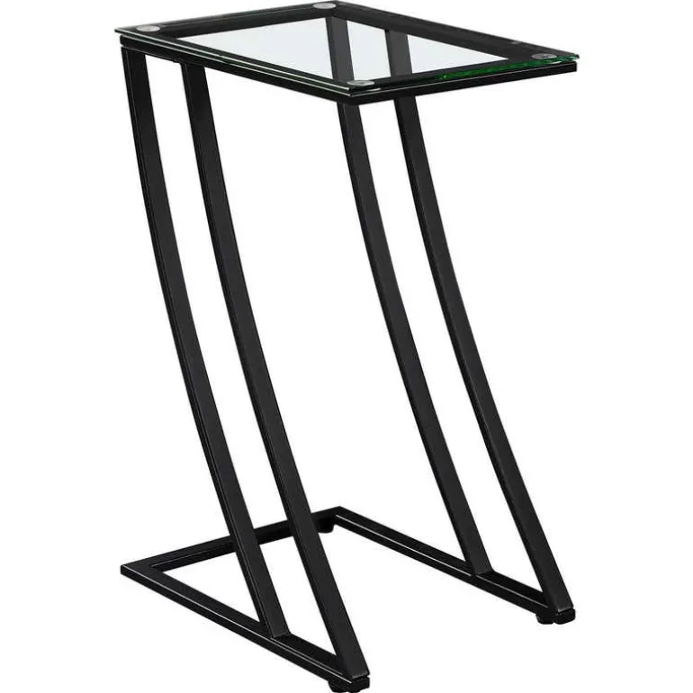 Accent table - black metal with tempered glass - Monarch