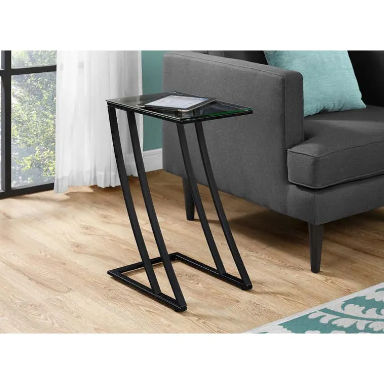 Accent table - black metal with tempered glass - Monarch