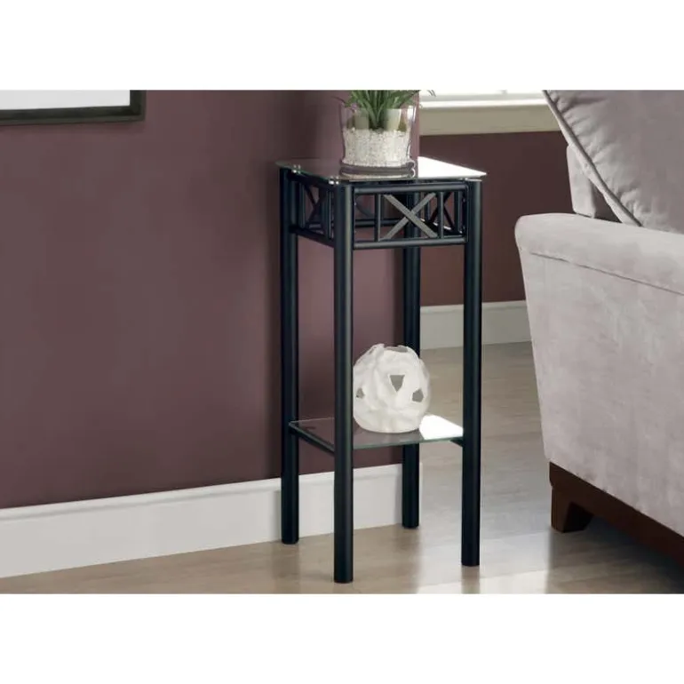 Accent table - black metal with tempered glass - Monarch