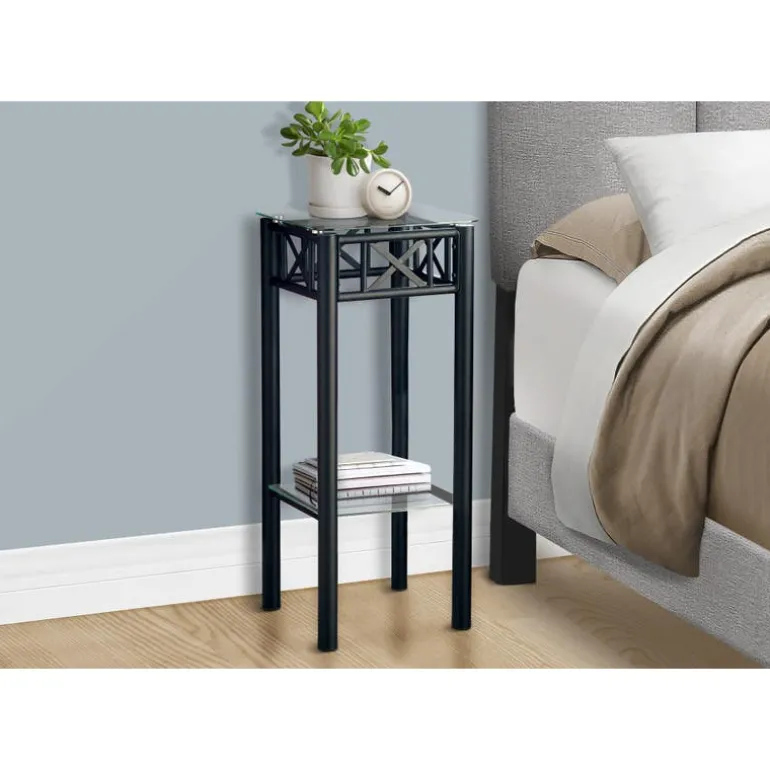 Accent table - black metal with tempered glass - Monarch