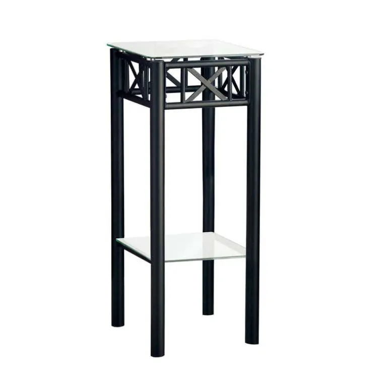Accent table - black metal with tempered glass - Monarch