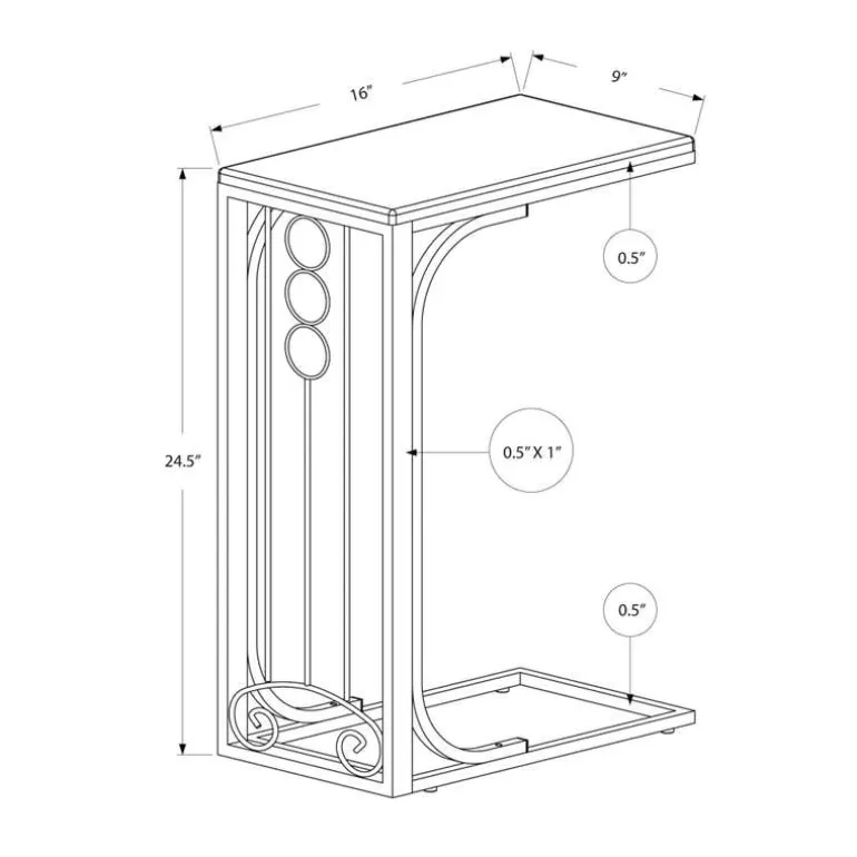 Accent table - black top / silver metal - Monarch