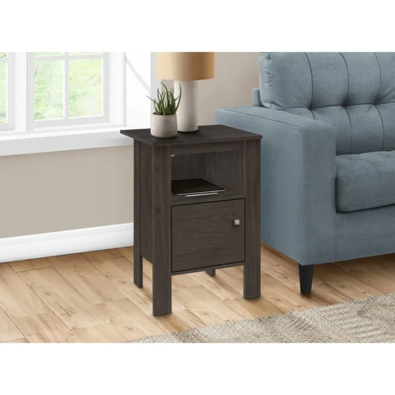 Accent table - brown oak night stand with storage - Monarch