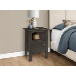 Accent table - brown oak night stand with storage - Monarch