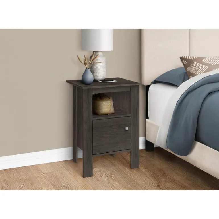 Accent table - brown oak night stand with storage - Monarch