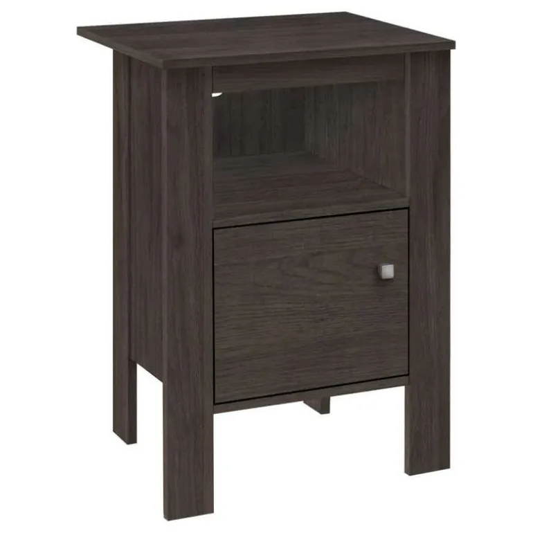 Accent table - brown oak night stand with storage - Monarch