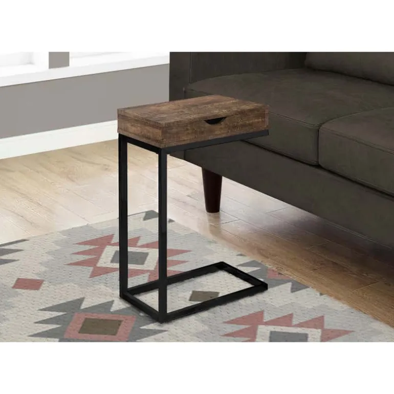Accent table - brown reclaimed wood-look / black / drawer - Monarch