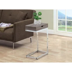 Accent table - chrome metal / dark taupe with a drawer - Monarch