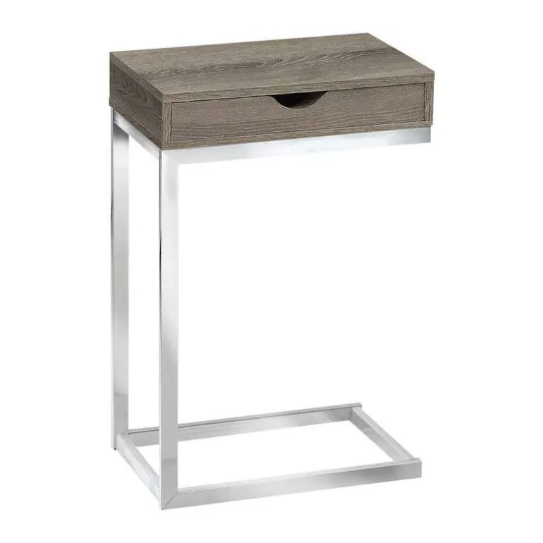 Accent table - chrome metal / dark taupe with a drawer - Monarch
