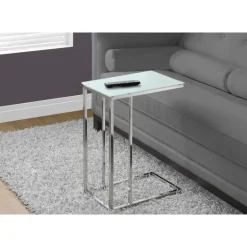 Accent table - chrome metal with frosted tempered glass - Monarch