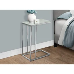 Accent table - chrome metal with frosted tempered glass - Monarch