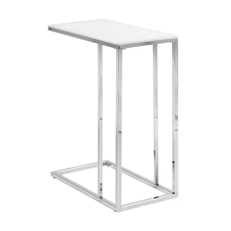 Accent table - chrome metal with frosted tempered glass - Monarch