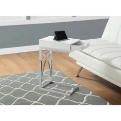 Accent table - chrome metal / glossy white with a drawer - Monarch