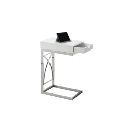 Accent table - chrome metal / glossy white with a drawer - Monarch