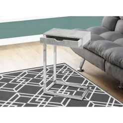 Accent table - chrome metal / grey cement with a drawer - Monarch