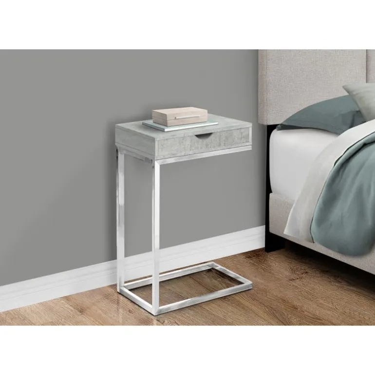 Accent table - chrome metal / grey cement with a drawer - Monarch