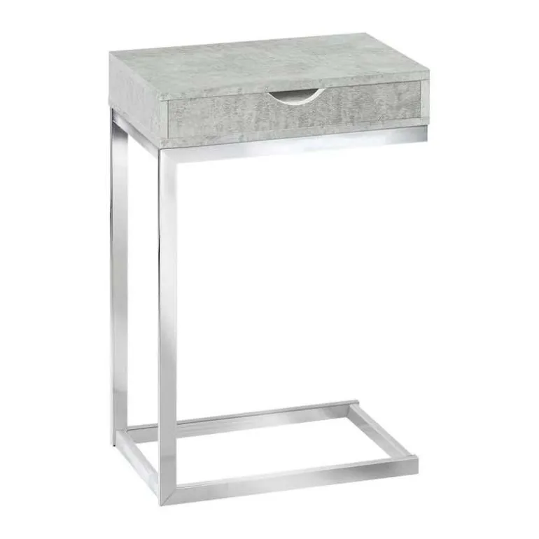Accent table - chrome metal / grey cement with a drawer - Monarch