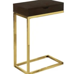 Accent table - espresso / gold metal with a drawer - Monarch