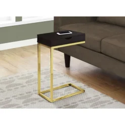Accent table - espresso / gold metal with a drawer - Monarch