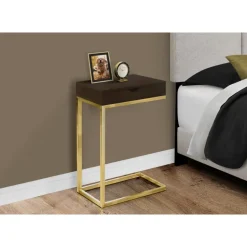 Accent table - espresso / gold metal with a drawer - Monarch