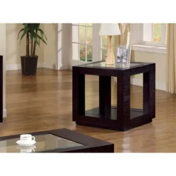 Accent table - espresso veneer with glass insert - Monarch