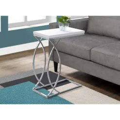 Accent table - glossy white with chrome metal - Monarch