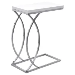 Accent table - glossy white with chrome metal - Monarch