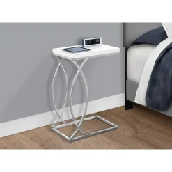 Accent table - glossy white with chrome metal - Monarch