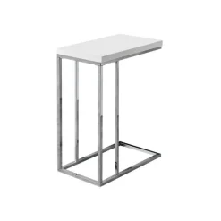 Accent table - glossy white with chrome metal - Monarch