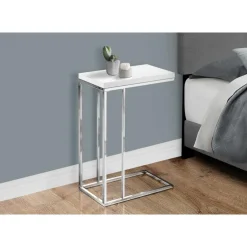 Accent table - glossy white with chrome metal - Monarch