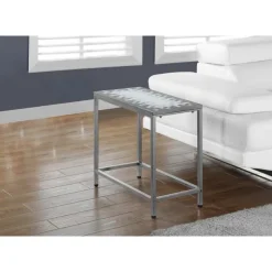 Accent table - grey / blue tile top / hammered silver - Monarch