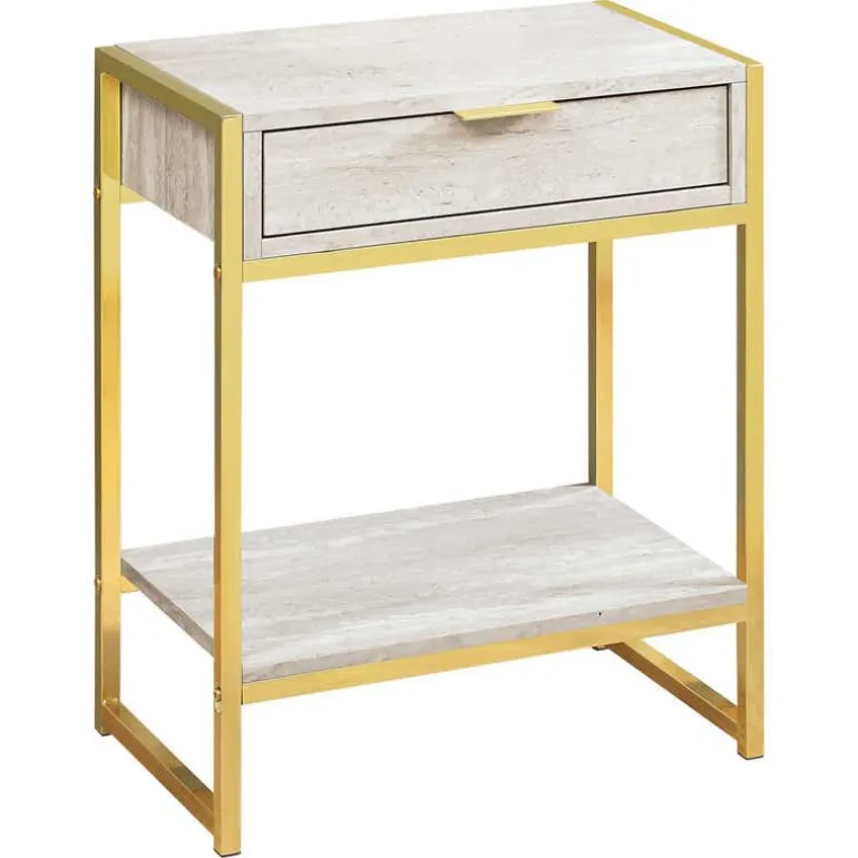 Accent table - 24"h / beige marble / gold metal - Monarch