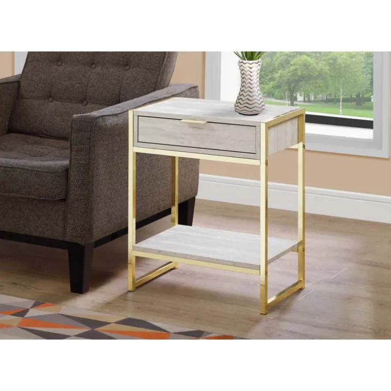 Accent table - 24"h / beige marble / gold metal - Monarch