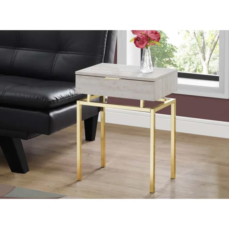 Accent table - 24"h / beige marble / gold metal - Monarch