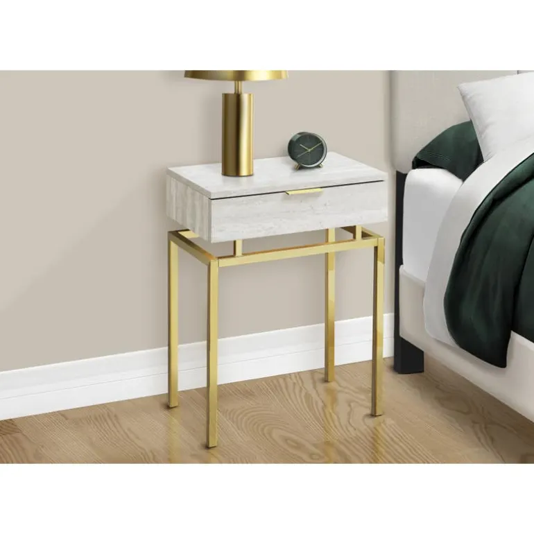 Accent table - 24"h / beige marble / gold metal - Monarch
