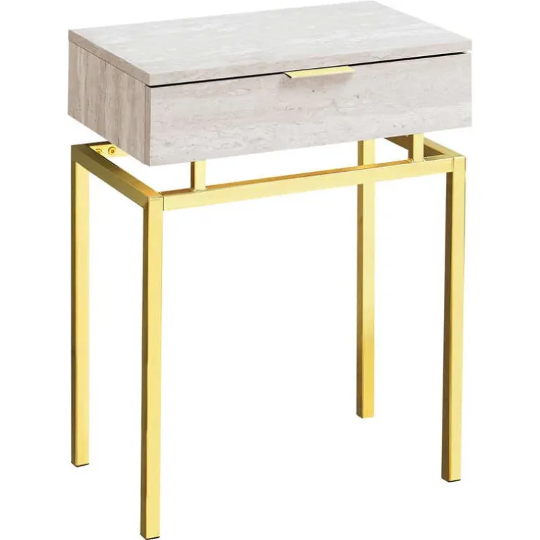 Accent table - 24"h / beige marble / gold metal - Monarch