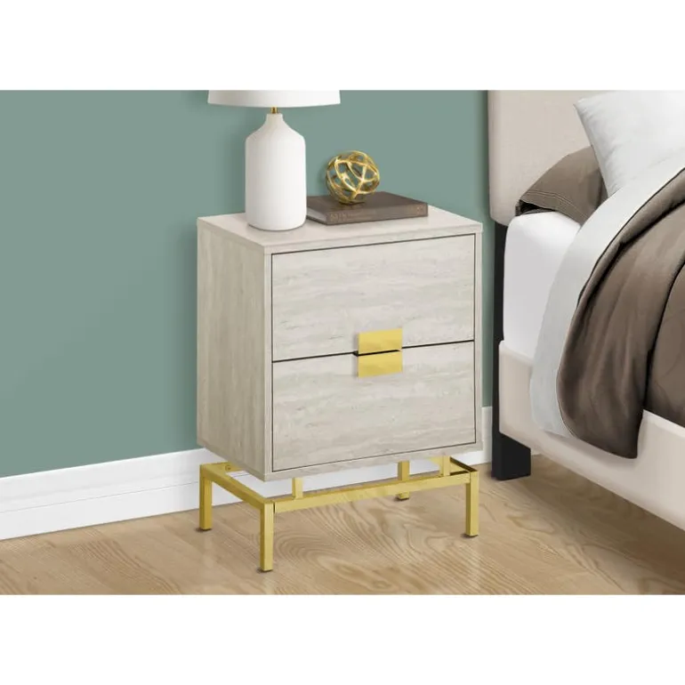 Accent table - 24"h / beige marble / gold metal - Monarch