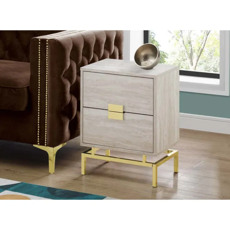 Accent table - 24"h / beige marble / gold metal - Monarch