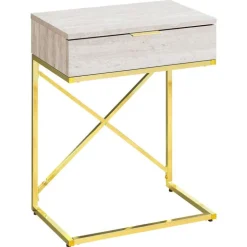 Accent table - 24"h / beige marble / gold metal - Monarch
